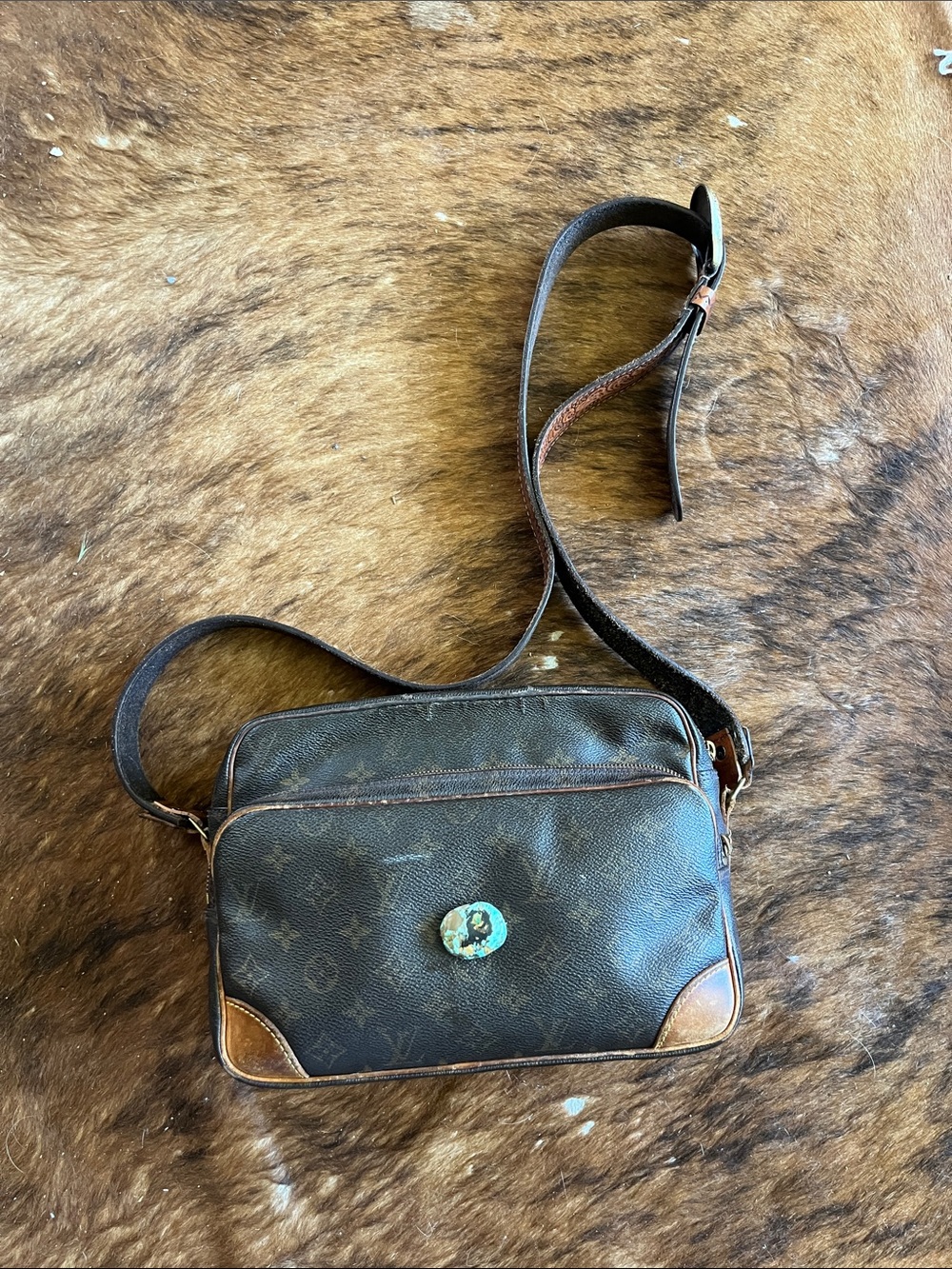 Up cycled western boho Louis Vuitton Nile purse